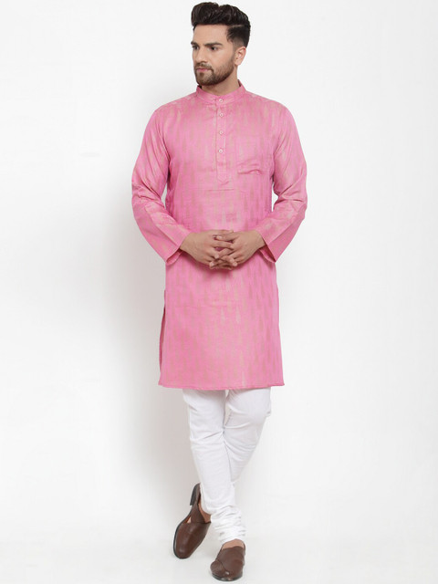 

NEUDIS Men Pink & Gold-Toned Woven Design Kurta with Pyjamas