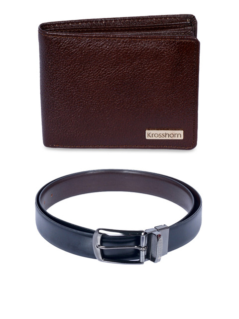 

Krosshorn Men Brown & Black Solid Leather Accessory Gift Set