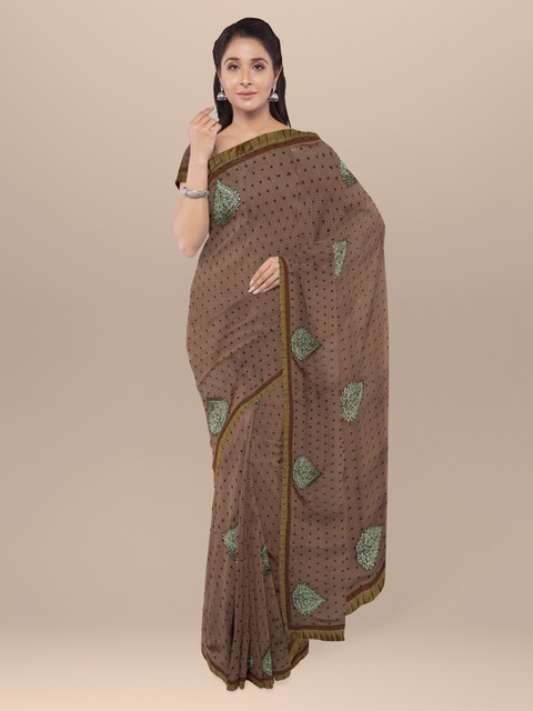 

KLM Fashion Mall Brown Printed Poly Georgette Saree