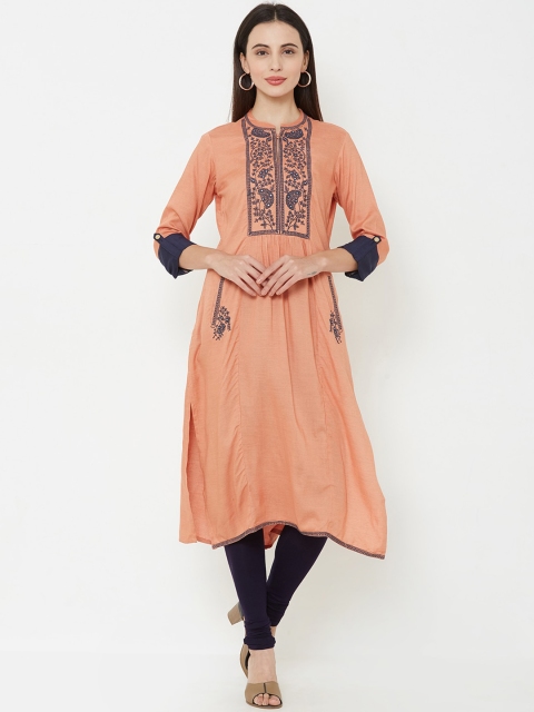 

FASHOR Women Peach-Coloured Yoke Design A-Line Kurta