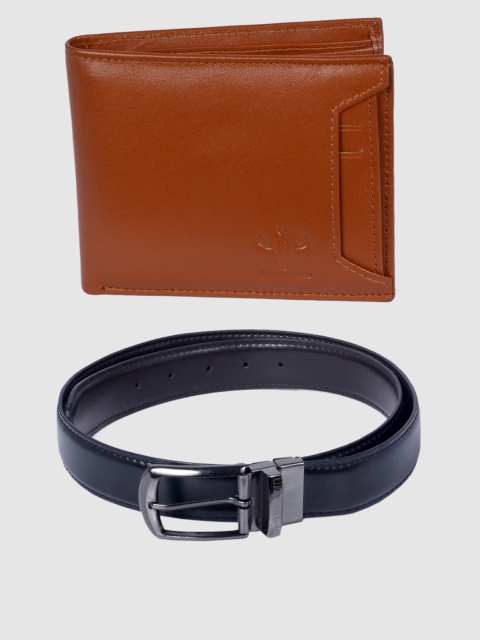

Krosshorn Leatherite Belt & Wallet Gift Combo for Men, Tan