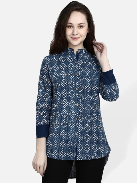 

Molcha Women Blue & Off-White Regular Fit Printed Formal Shirt