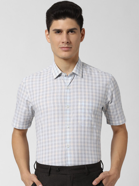 

Peter England Men Grey & Blue Regular Fit Checked Formal Shirt