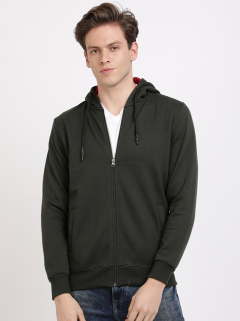 

IVOC Men Olive Green Solid Hooded Sweatshirt