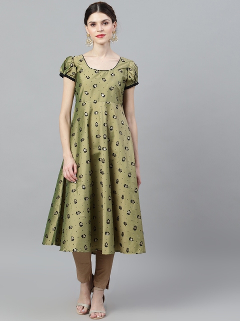 

AKS Couture Women Olive Green & Black Printed Anarkali Kurta
