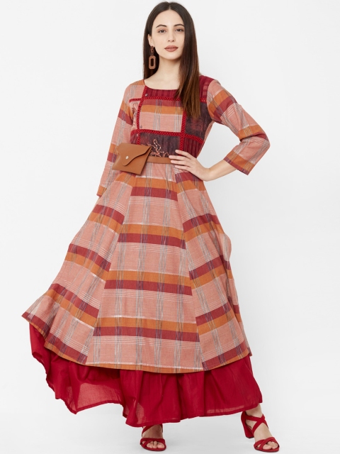 

Os Women Brown Striped Anarkali Kurta
