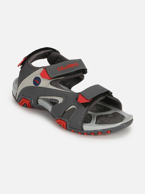 

Columbus Men Grey & Red Solid Sports Sandals