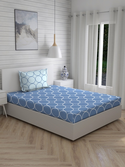 

Layers Blue & White Geometric 104 TC Cotton 1 Single Bedsheet with 1 Pillow Covers