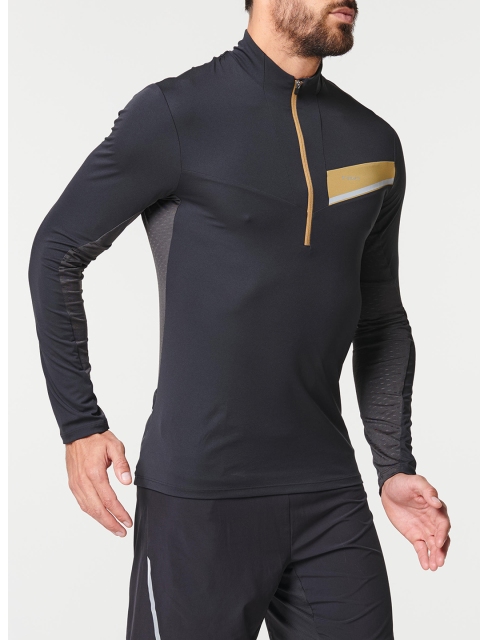 

EVADICT By Decathlon Men Black Colourblocked Mandarin Collar Running T-shirt