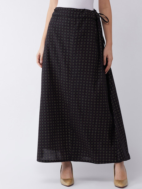 

InWeave Black Printed A-Line Pure Cotton Skirt