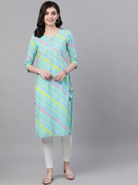 

Ishin Women Blue & Blue Striped A-Line Kurta