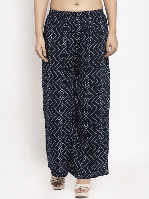 

KLOTTHE Women Navy Blue & White Printed Straight Palazzos