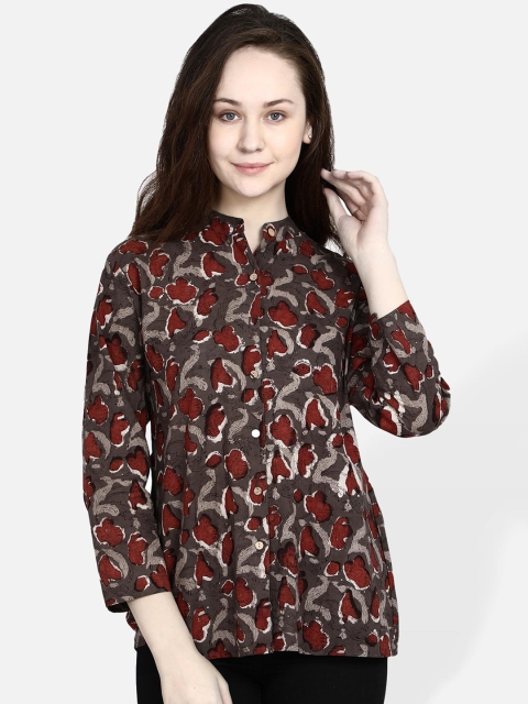 

Molcha Women Brown & Grey Regular Fit Printed Formal Shirt