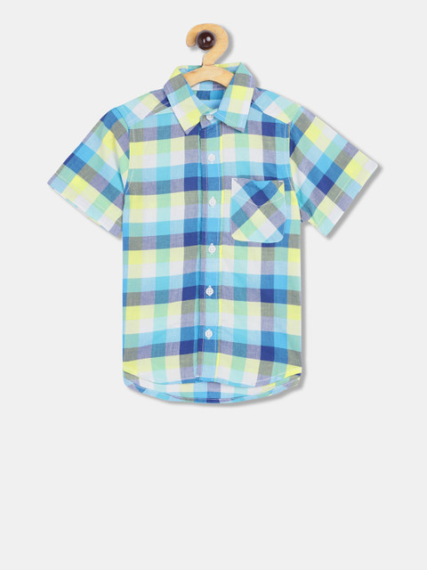 

The Childrens Place Boys Blue & Yellow Regular Fit Checked Casual Shirt
