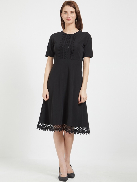 

109F Women Black Embellished Fit and Flare Dress