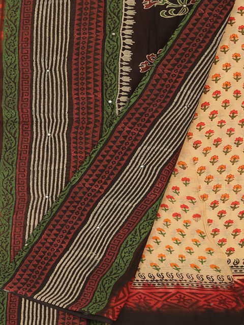 

Pothys Cream-Coloured & Black Pure Cotton Printed Saree