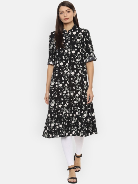 

Van Heusen Woman Women Black Printed A-Line Kurta
