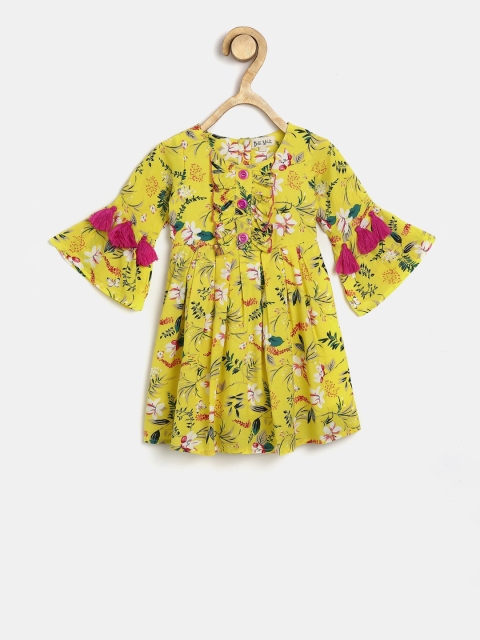 

Bella Moda Girls Yellow Floral Printed Fit and Flare Dress