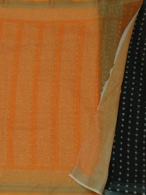 

Pothys Mustard & Black Linen Blend Solid Saree