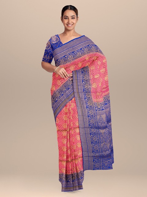 

KLM Fashion Mall Pink & Blue Silk Blend Woven Design Saree
