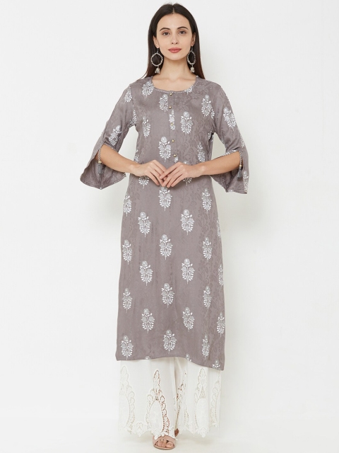 

FASHOR Women Grey & White Printed Straight Kurta