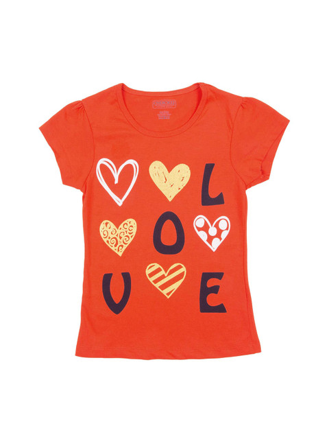 

Cherokee Girls Orange Printed Round Neck Pure Cotton T-shirt