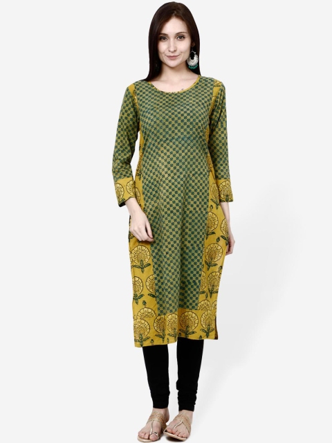 

Molcha Women Yellow & Green Printed A-Line Kurta