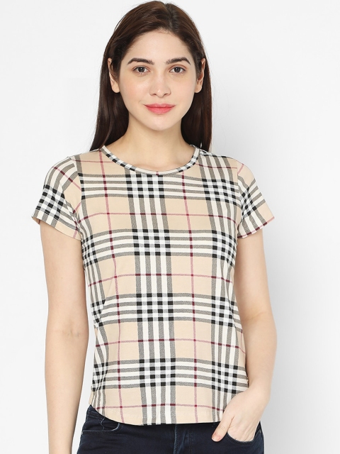 

Deal Jeans Women Beige & Blue Checked Top