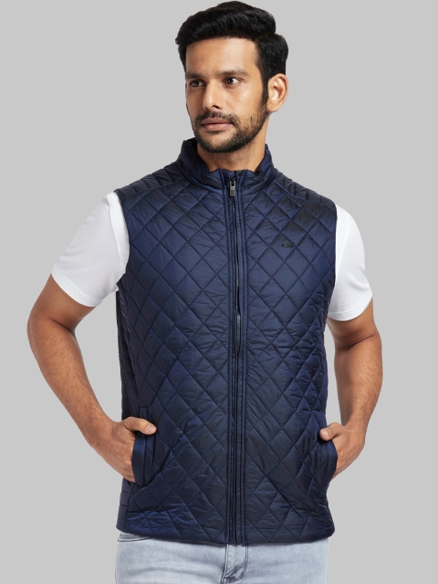 Parx Men Blue Solid Quilted Jacket