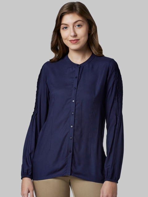 

Park Avenue Woman Women Blue Solid Shirt Style Top