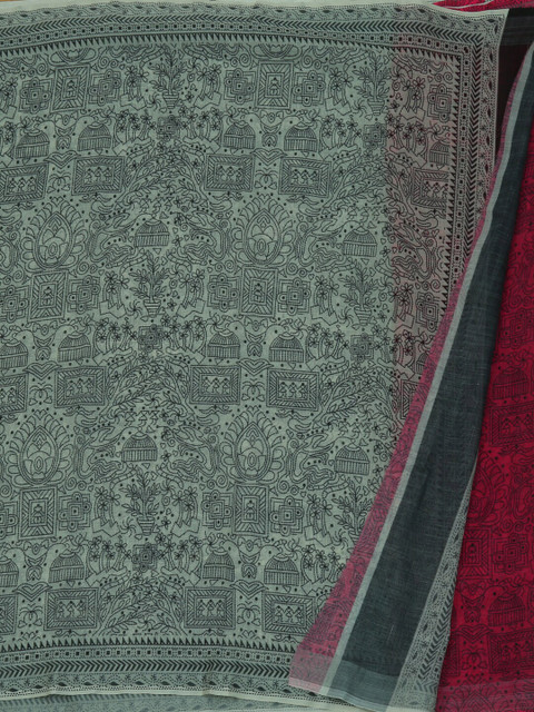 

Pothys White & Black Linen Blend Printed Saree