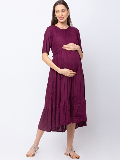 

MomToBe Women Purple Solid Fit and Flare Maternity Dress