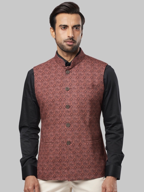 

Ethnix by Raymond Men Brown Printed Nehru Jacket