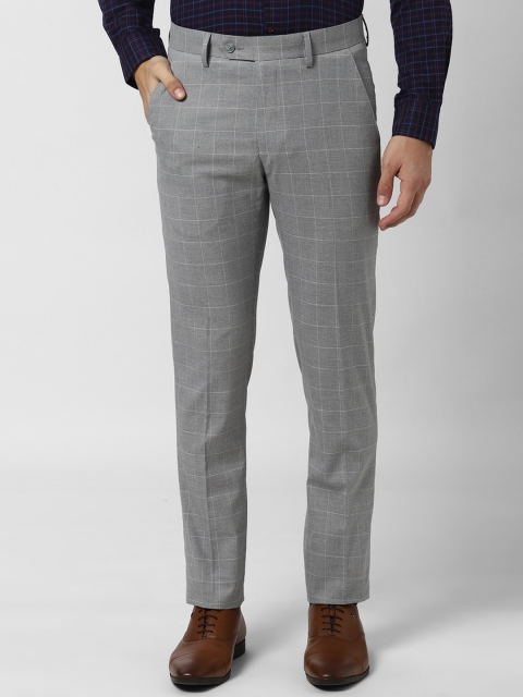 

Peter England Men Grey Slim Fit Checked Formal Trousers