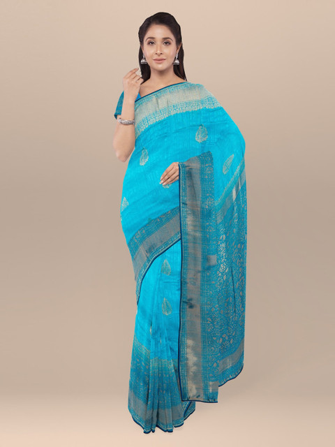 

KLM Fashion Mall Blue Printed Silk Blend Saree