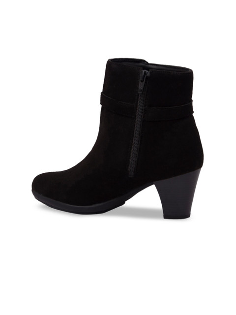 

Inc 5 Women Black Solid Mid-Top Suede Heeled Boots