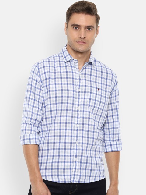 

Louis Philippe Jeans Men White & Blue Slim Fit Checked Casual Shirt