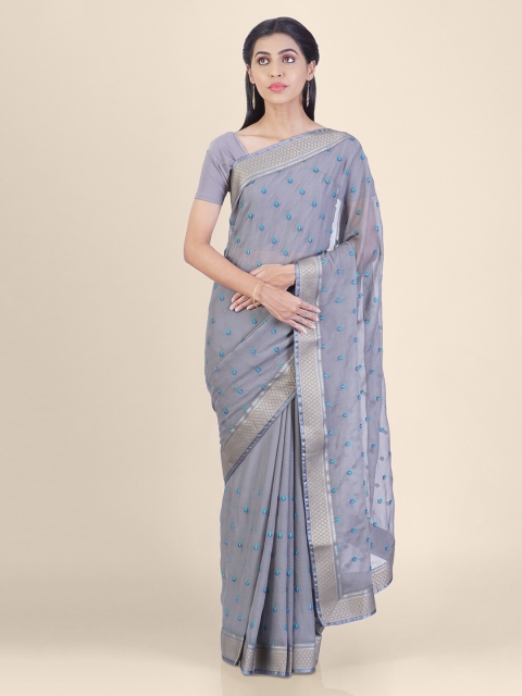 

Hastakala Grey & Blue Poly Chiffon Woven Design Saree