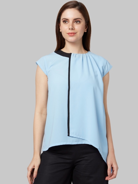 

Park Avenue Women Blue Colourblocked High-Low Top