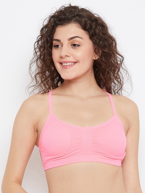 

SECRETS BY ZEROKAATA Women Pink Solid Non-Wired Lightly Padded Lace Sports Bra SZPNK1560