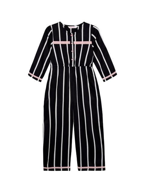 

Budding Bees Girls Black & White Striped Basic Jumpsuit