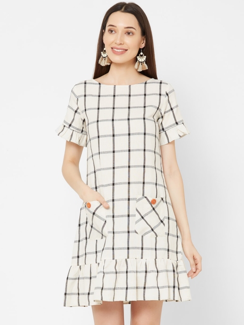 

MISH Women Off-White Checked A-Line Dress