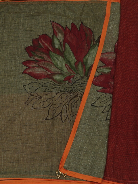 

Pothys Green Printed Jute Silk Saree