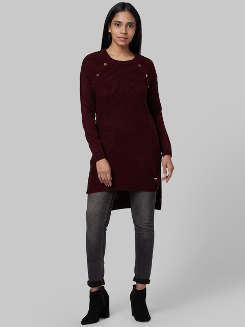

Park Avenue Woman Women Maroon Solid Longline Sweater