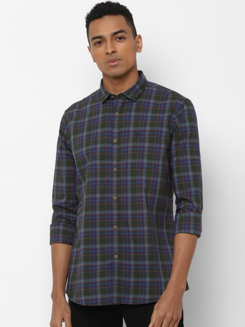 

Solly Jeans Co. Men Olive Green & Blue Regular Fit Checked Casual Shirt