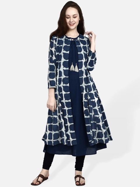

Molcha Women Blue Solid Anarkali Kurta With Jacket