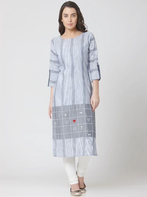

Os Women Grey Woven Design Straight Kurta