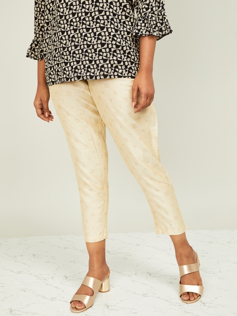 

Melange by Lifestyle Women Cream-Coloured Printed Regular Trousers