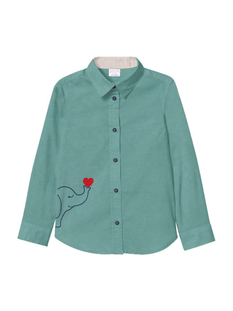 

Polka Tots Boys Green Slim Fit Solid Casual Shirt