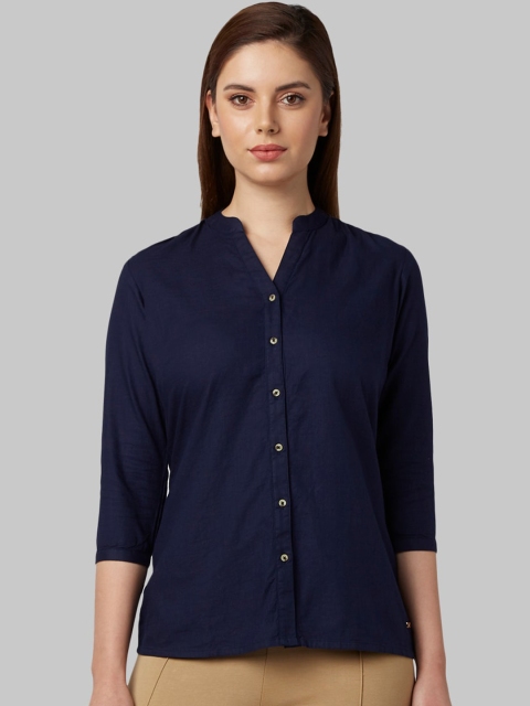 

Park Avenue Woman Women Blue Solid Shirt Style Top